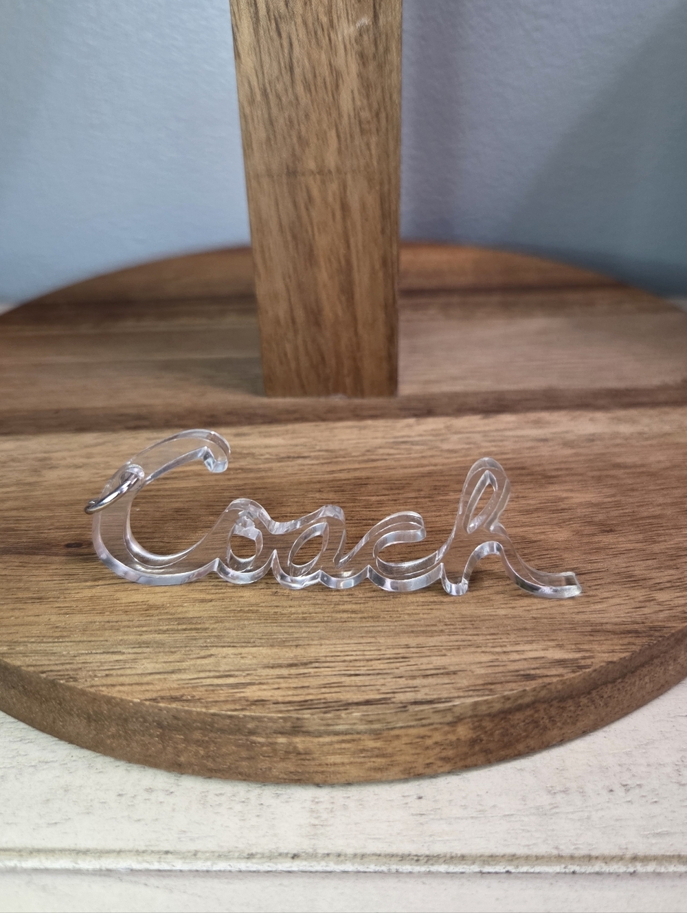 Coach Poppy Clear Acrylic Script HangTag Bag Charm, EUC